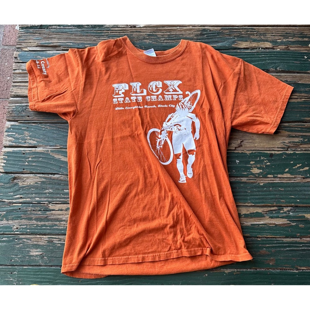 Gildan FLCX State Champs Cyclocross Orange Graphic T-Shirt Mens Large Sport